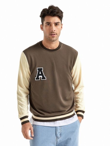 

men letter patch detail colorblock sweatshirt x6qo#, Black
