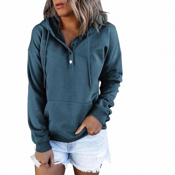 

women's hoodies & sweatshirts pullover for womens button down drawstring hooded pocket casual long sleeve v neck k6qw#, Black