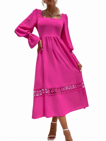 

contrast guipure lace flounce sleeve dress b2er#, Black;gray