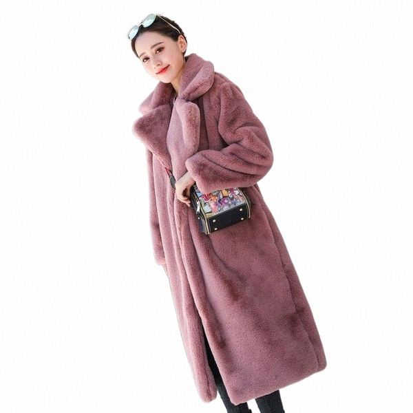 

luzuzi elegant 2020 winter women faux fur coat luxury long fur coat lapel overcoat thick warm plush1 p9dx#, Black