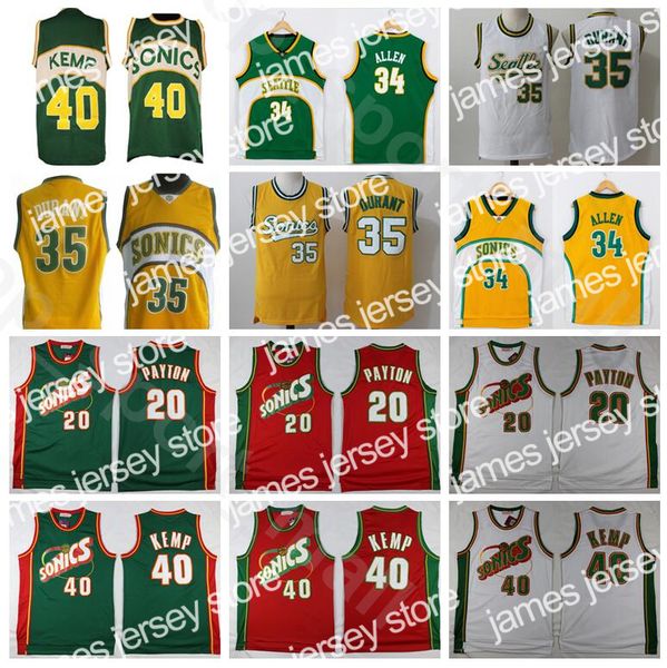 

24 men basketball shawn kemp jersey gary payton kevin durant ray allen stitched green yellow white red home away breathable good quality, Black;red