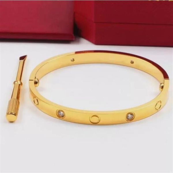 

316l stainless steel love bracelet silver rose gold screwdriver bangle for women and men couple jewelry with box set273c, White