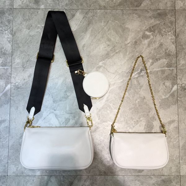 

designer multi pocket wallet womens bag 3-piece set original case date code flower chain clutch shoulder strap portable white fashion woman