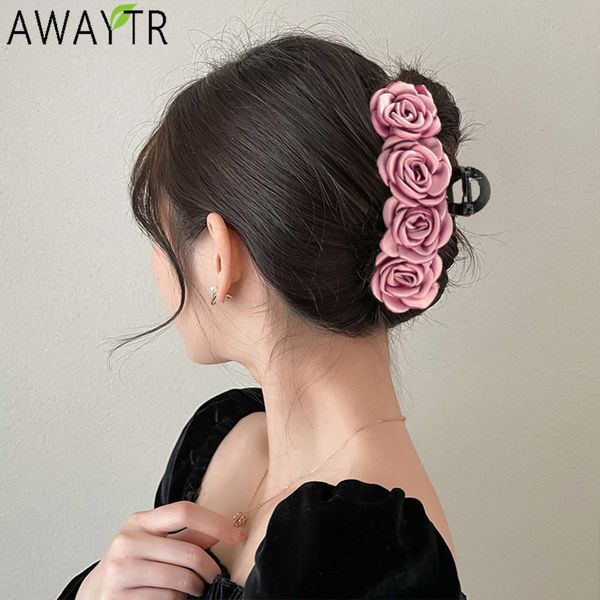 

fashion cloth art rose flower hair claw women hair clip crab clamp elegant headwear shark pin wild styling hair accessories, Golden;silver