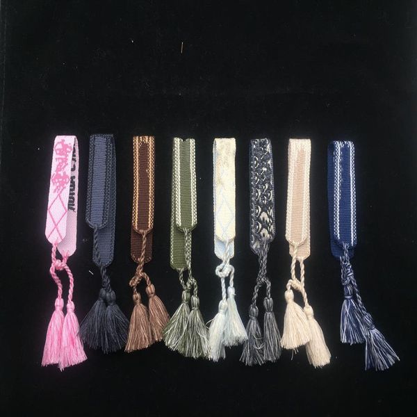 

new cotton woven letter embroidery tassel bangle lace-up bracelet adjustable festival bracelets brand designer jewelry199h, Black