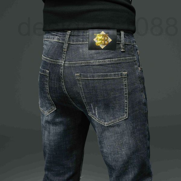 

men's jeans designer european men's fashion high-end jeans slim fit elastic light luxury pants casual 8i9h, Blue