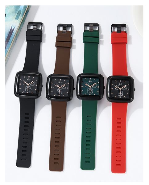 

temperament square watch simple casual silicone band large dial fashion female student couple quartz watch, Slivery;brown