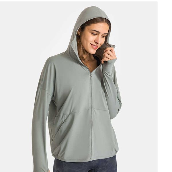 

nwt lu-04 sunscreen clothes running hooded women jacket yoga outfis sports leisure outdoor zipper fitness spring and summer gym top, White;red