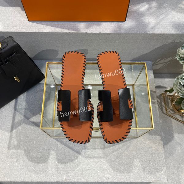 

brand beach slippers classic flat heel summer designer fashion flops leather lady slides women shoes l bath ladies sandals size34-42, Black