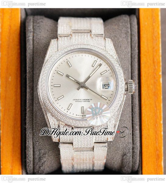 

rf 36 126234 miyota automatic mens ladies watch paved diamond silver dial fully iced out diamonds 904l oystersteel bracelet womens watches p, Slivery;brown