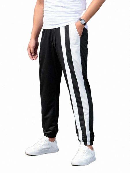 

men two tone drawstring waist sweatpants n7t1#, Black
