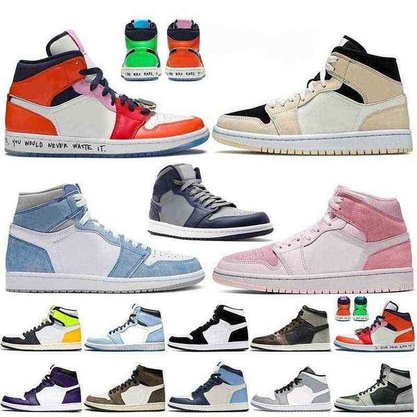 

jumpman 1 men basketball shoes women mens 1s university blue sneakers trophy room chicago red high og hyper royal barely orange digital pink, Black