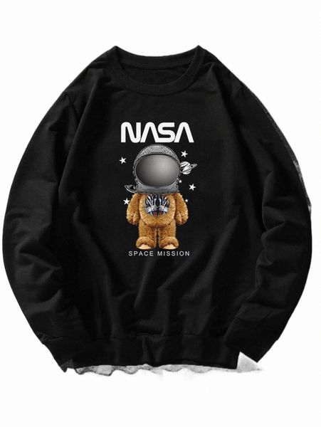 

men bear & letter graphic sweatshirt g8dp#, Black