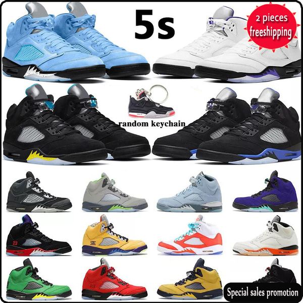

men jumpman 5 basketball shoes 5s unc raging red concord blue bird racer blue metallic green bean anthracite alternate bel sports sneakers, Black