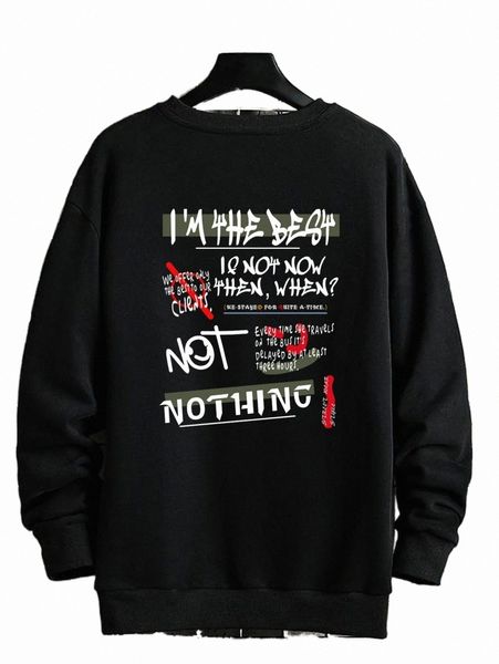 

men slogan graphic sweatshirt p3ny#, Black