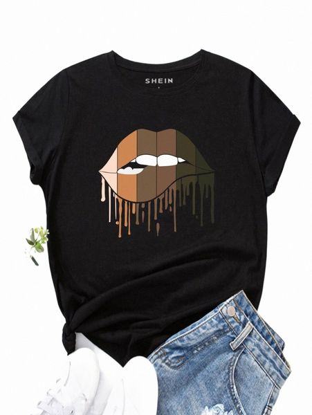 

lip print tee p9x7#, White
