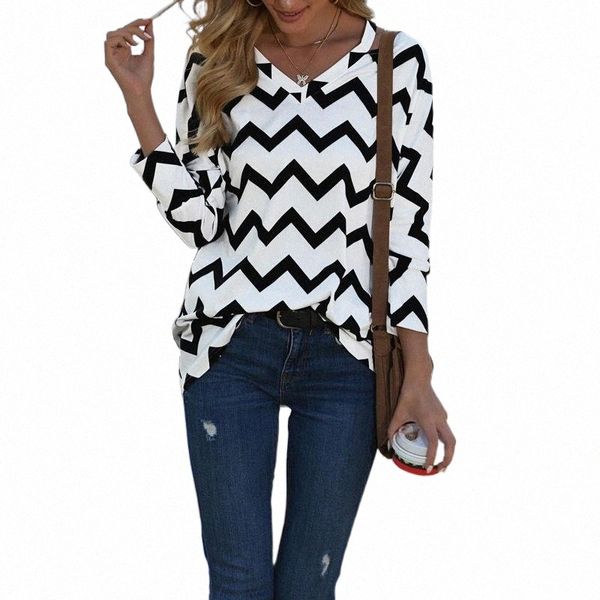 

women's t-shirt casual pullover long sleeve tshirts v-neck striped long-sleeved streetwear clothes women mujer r4qa#, White