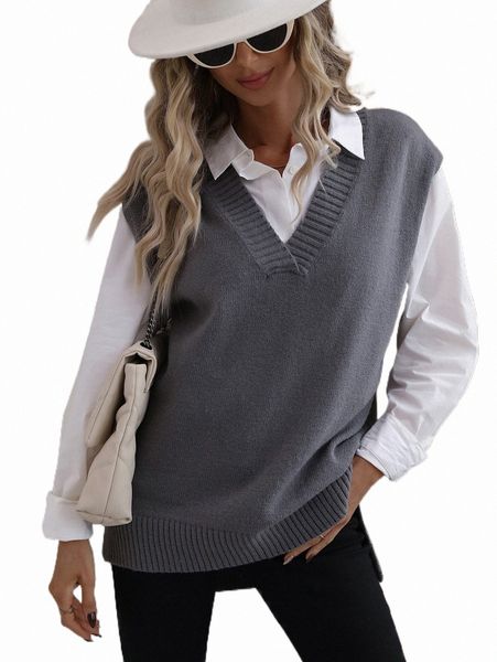 

split high low hem sweater vest without blouse k5bd#, White;black