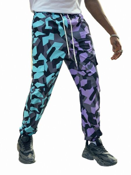

romwe street life guys geo print drawstring waist pants 76pp#, Black