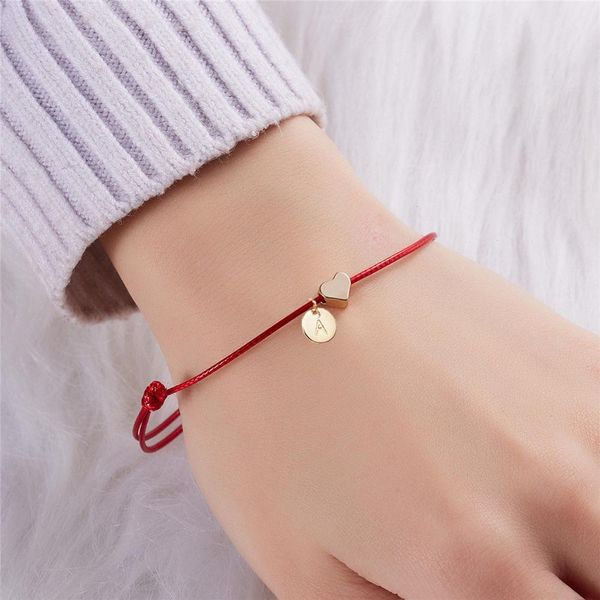 

letter coin love strands heart bracelet for women mens fashion charm braided lucky red strings bangle jewelry, Black
