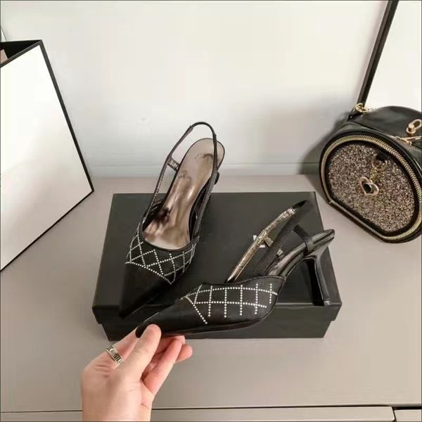 

women dress channel shoes high heels womens luxurys designers genuine leather pumps lady sandals wedding bottoms, Black