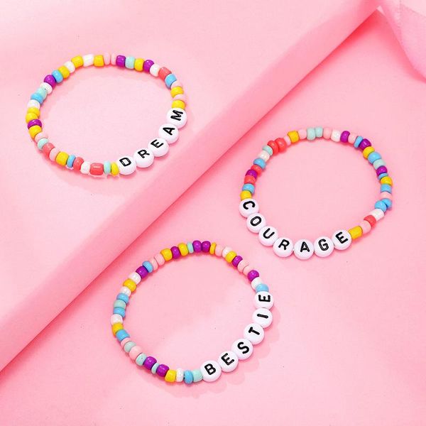 

cute children letter beaded bracelet strands colorful letters positive energy english words candy color charm diy, Black