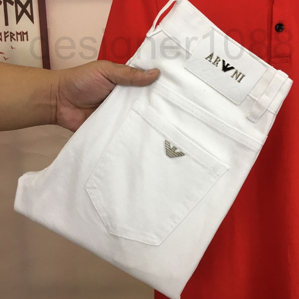 

men's jeans designer 2021 spring and autumn new fashion brand luxury pure white jeans men's slim fit small feet leisure business l, Blue