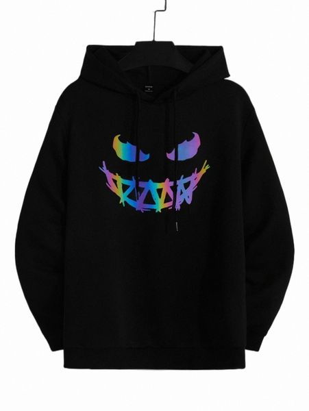 

men cartoon graphic drawstring hoodie m3tn#, Black