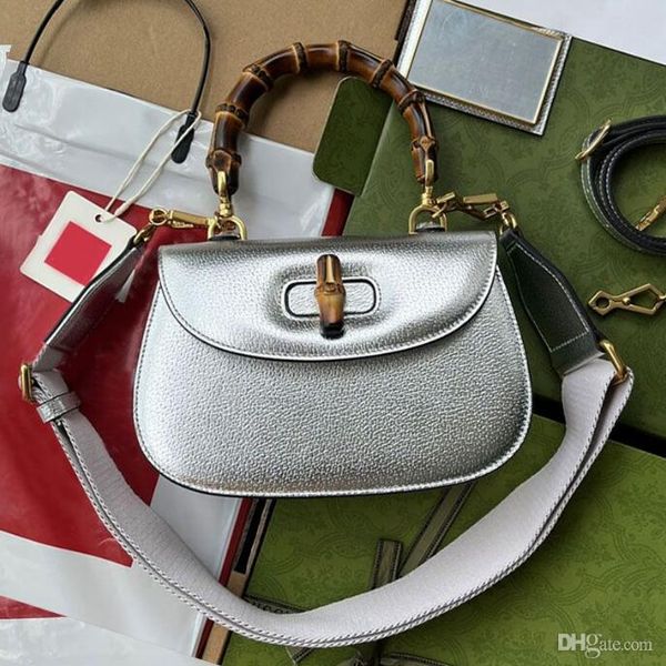 

designer silver bamboo bag genuine leather handbag flap crossbody bags clutch purse shoulder bag bamboos twist lock wallets