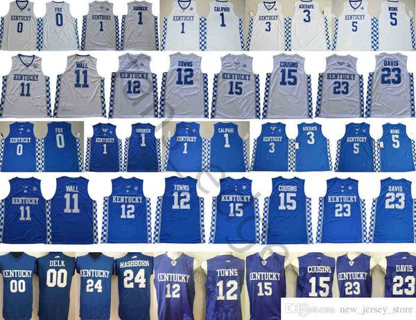 

ncaa kentucky wildcats delk 24 mashburn 0 fox 4 rondo 1 booker calipari 11 wall 12 towns 15 cousins 23 davis college man basketball jersey, Black