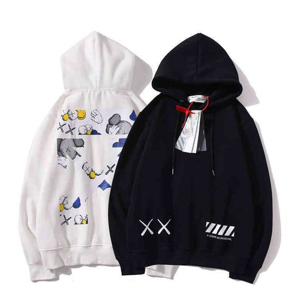

hoodie designer luxury high street trendy white arrow print loose men's and women's hoodie%off brand fashion design versatile swea, Black