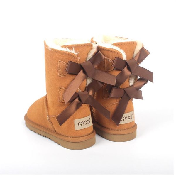 

kids children snow boots winter warm genuine leather kids' felt boot for mid-calf lace up child bow-knot boys girls dusk shoe215m, Black;grey