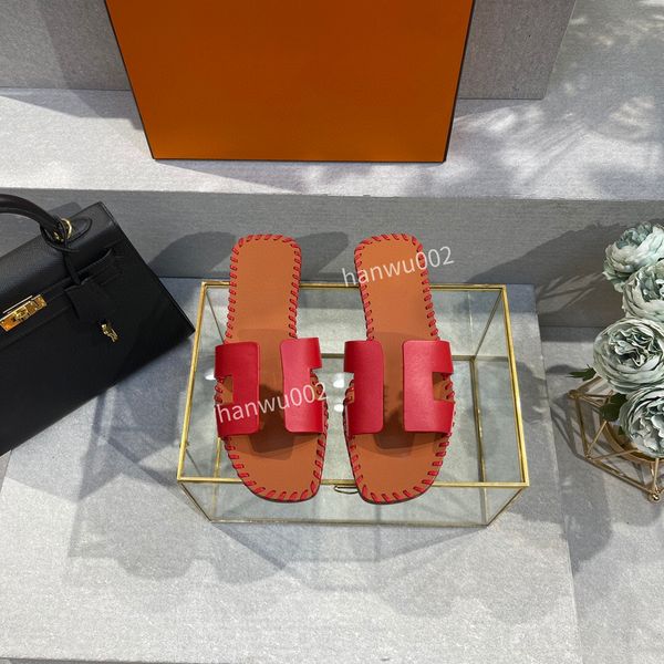 

2022 designer women sandals ladies luxury genuine leather slippers flat shoe sandal party wedding shoes size34-42 fl220304, Black