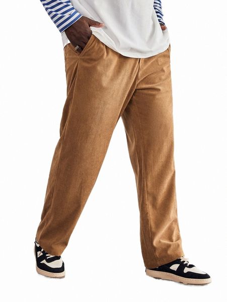 

extended sizes men slant pocket corduroy pants o88s#, Black