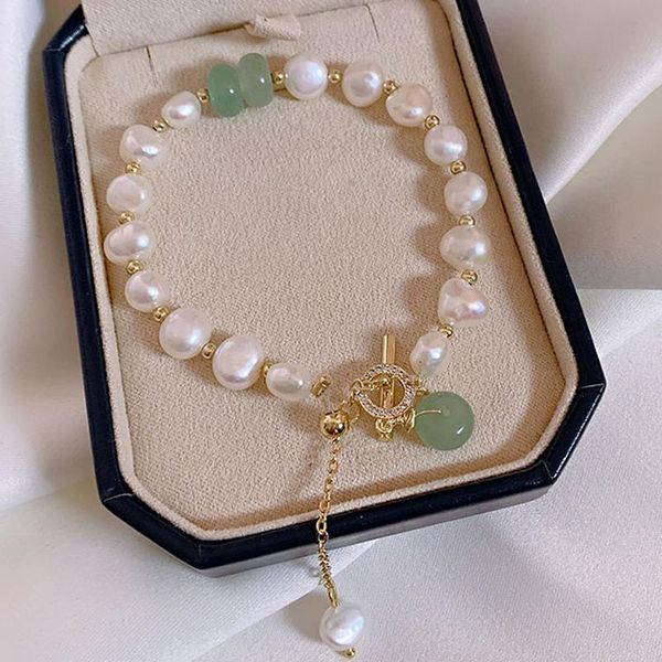 

natural baroque pearl strand bracelet stone beaded bracelets for women jewelry freshwater flower friend, Black