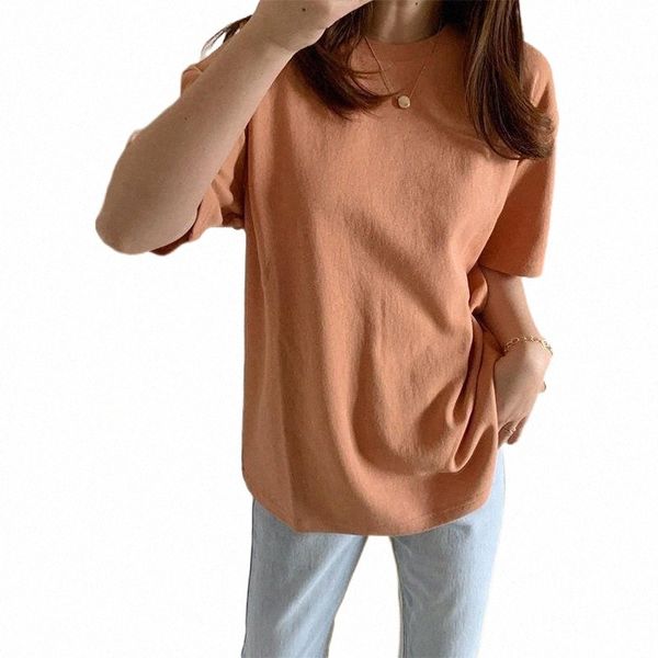 

women's t-shirt basic cotton t shirt women summer oversized solid tees 7 color casual loose tshirt korean o neck female i2ei#, White