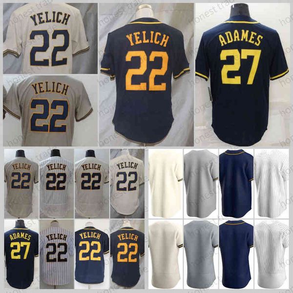 

christian yelich 22 men baseball jersey cream navy 27 adames white grey coolbase blank jerseys men's t-shirt uniform good quality, Black