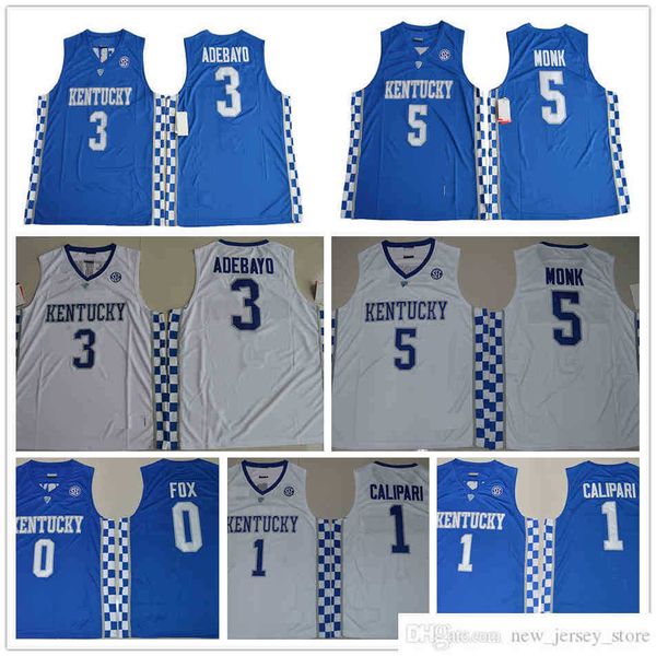 

ncaa kentucky wildcats college basketball jerseys 5 malik monk 3 edrice adebayo 1 coach john calipari 0 deaaron fox university jersey, Black