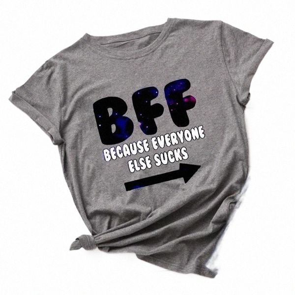

simple cartoon friends print casual t-shirt vintage basic all match 2021 bff becasue everyone else sucks o-neck t-shirts women's w5hs#, White