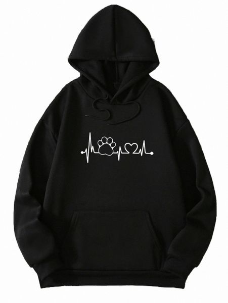 

heart print drawstring thermal hoodie f6sj#, Black