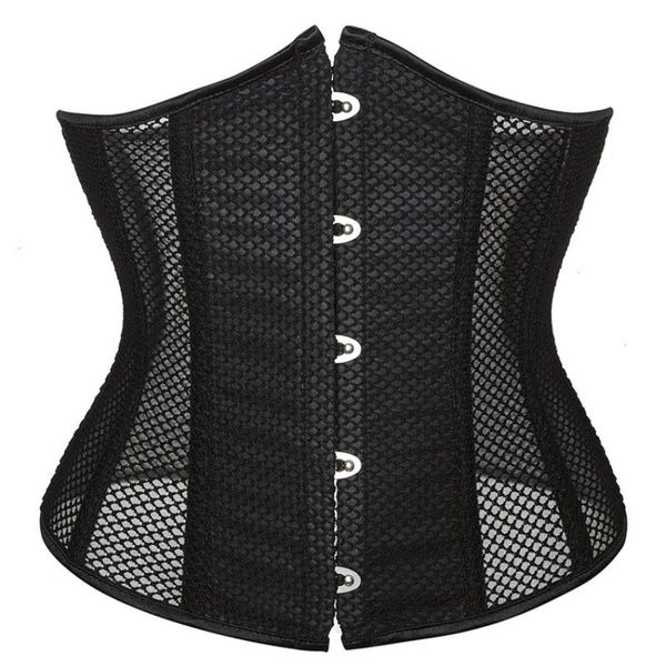 

women waist trainer shaper black mesh corset underbust bustiers vintage slim body belts streetwear through gothic clothing, Black;white