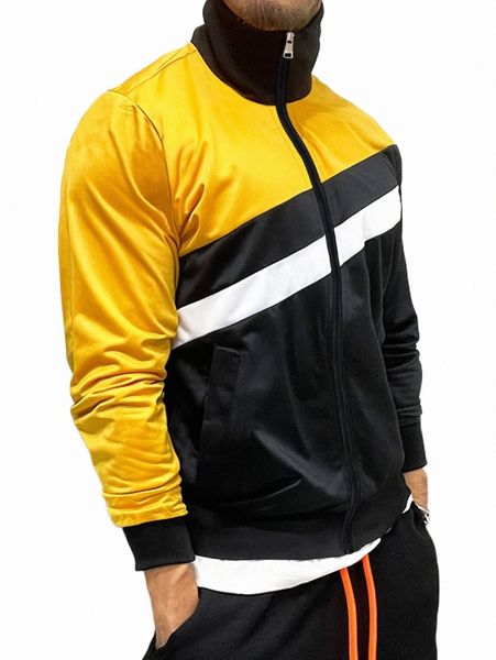 

men 1pc color block zip up jacket o5zh#, Black;brown