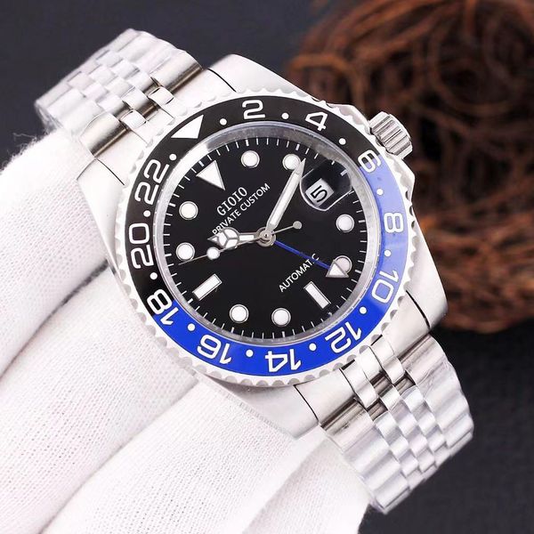 

40mm automatic mechanical mens gmt watch luminous ceramic, Slivery;brown