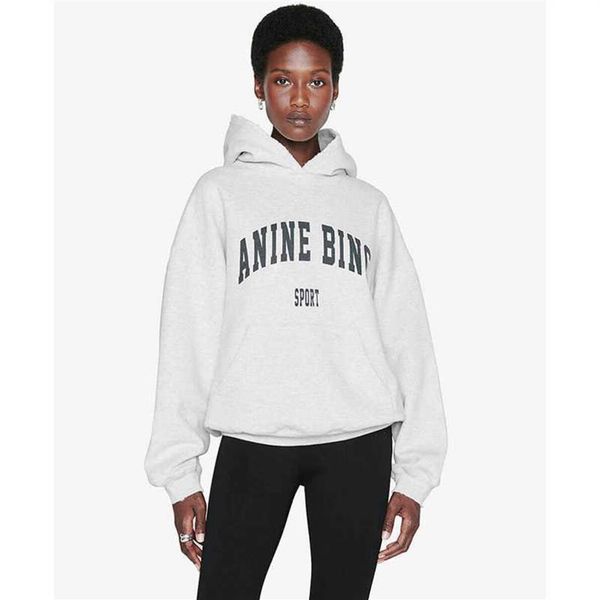 

women's sweatshirt autumn winter 21 new minority women's ab classic letter print inner fleece grey hoodie2723, Black