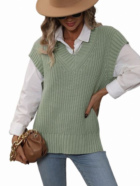 

ribbed knit split side sweater vest without blouse s6zm#, White;black