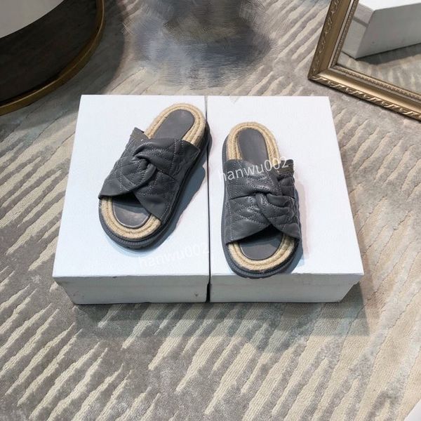 

slippers leather interwining straps slide sandals women shoes embossed luxury slides, Black