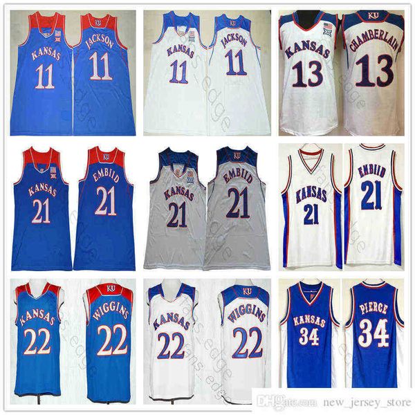 

ncaa kansas jayhawks college joel #21 embiid josh 11 jackson andrew 22 wiggins paul 34 pierce wilt 13 chamberlain basketball jerseys, Black