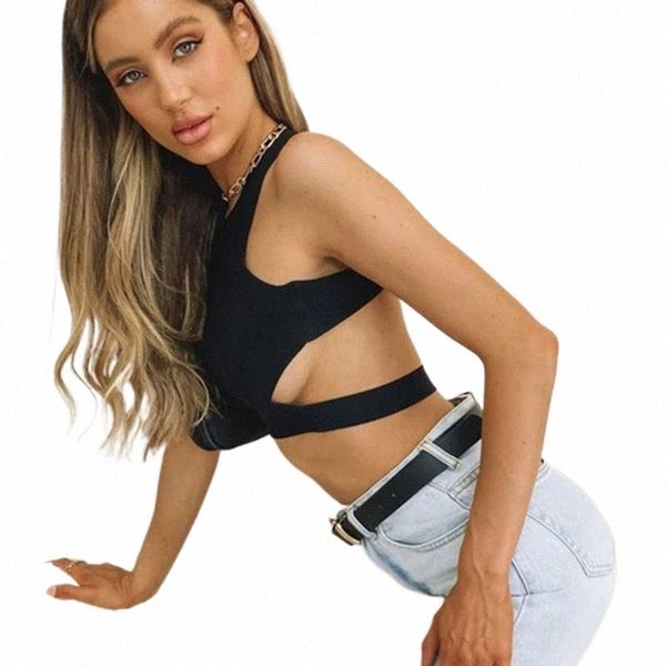 

women's tanks & camis xuxi solid color hollow sling umbilical vest t-shirt summer 2021 niche halter short e2566 a2l9#, White