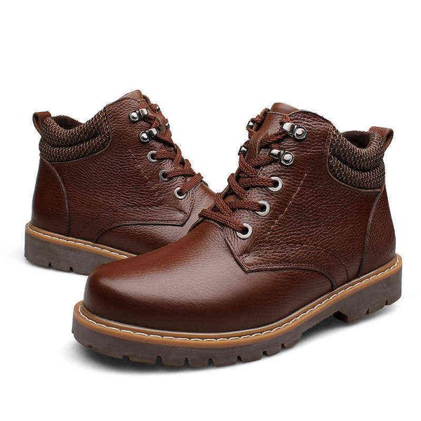 

boot brand fashion men plu velvet genuine leather quality snow winter autumn ankle big 20805, Black
