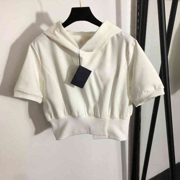 

women's two piece pants brand p home 2022 early spring new summer leisure suit chest triangle short sleeve hoodie elastic waist shorts, White